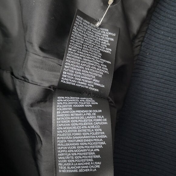 H&M Men's Size Small Navy Lined Puffy Hooded Zipper & Snap Closure Bomber Jacket - Picture 7 of 9